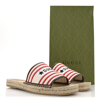 Gucci Canvas Miro Soft Calfskin Striped Mens Espadrille Flat Slide Sandals 10 Greggio Brown Sugar 9 of 9