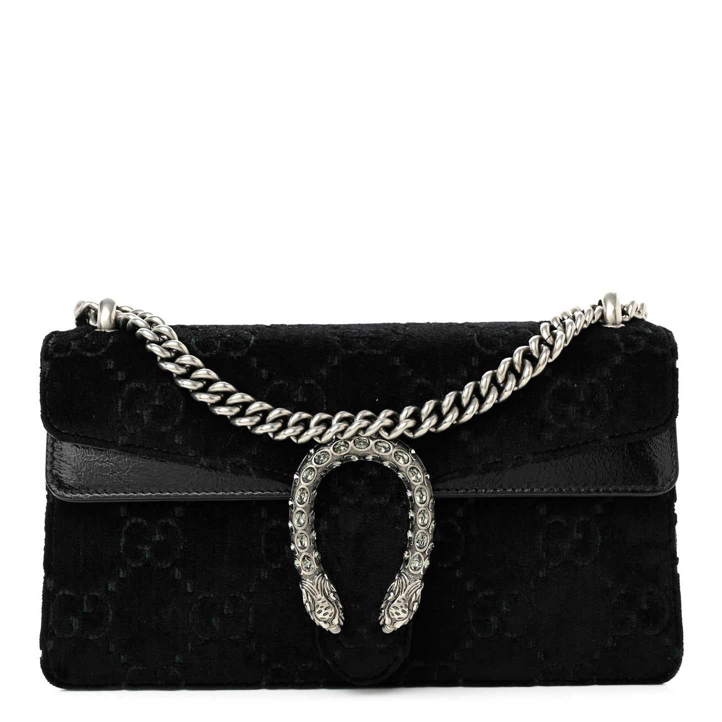 Velvet Skipper Crystal GG Monogram Small Dionysus Shoulder Bag Black Black Diamond