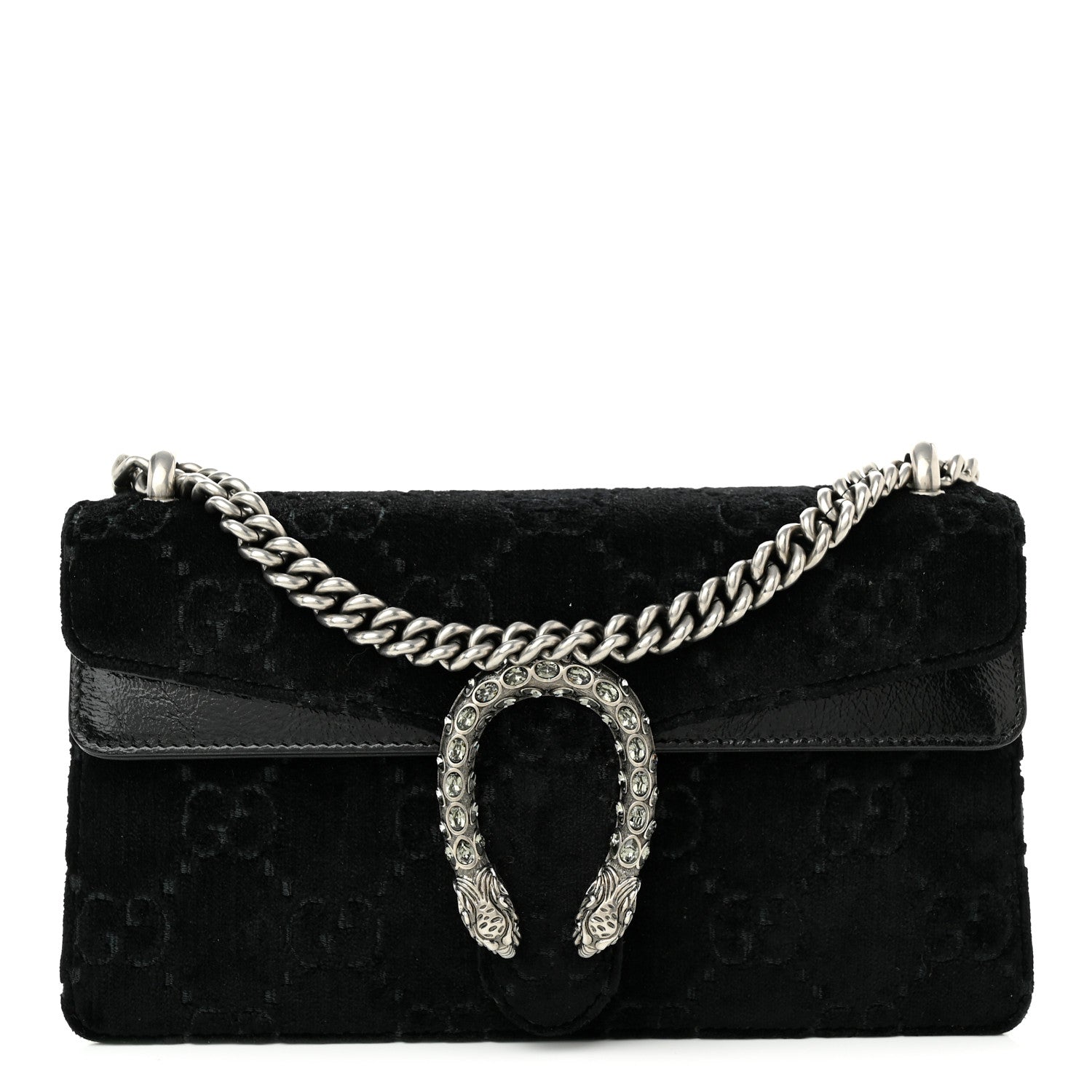 Gucci Velvet Skipper Crystal GG Monogram Small Dionysus Shoulder Bag Black Black Diamond 1 of 10