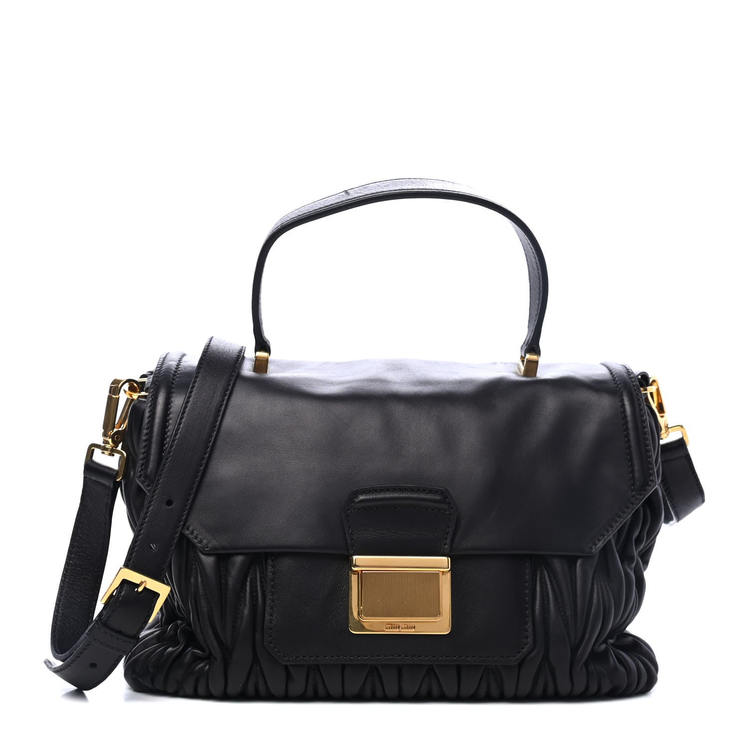 Miu Miu Nappa Matelasse Top Handle Flap Bag Black 1 of 4