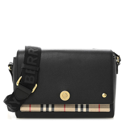 Burberry Coated Canvas Calfskin Vintage Check Medium Note Crossbody Bag Black 1 of 11
