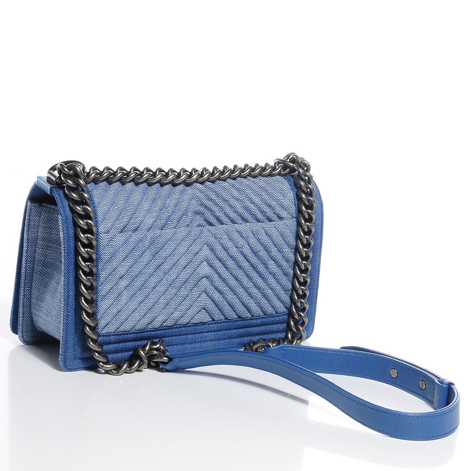 Chanel Denim Chevron Medium Boy Flap Blue 3 of 8