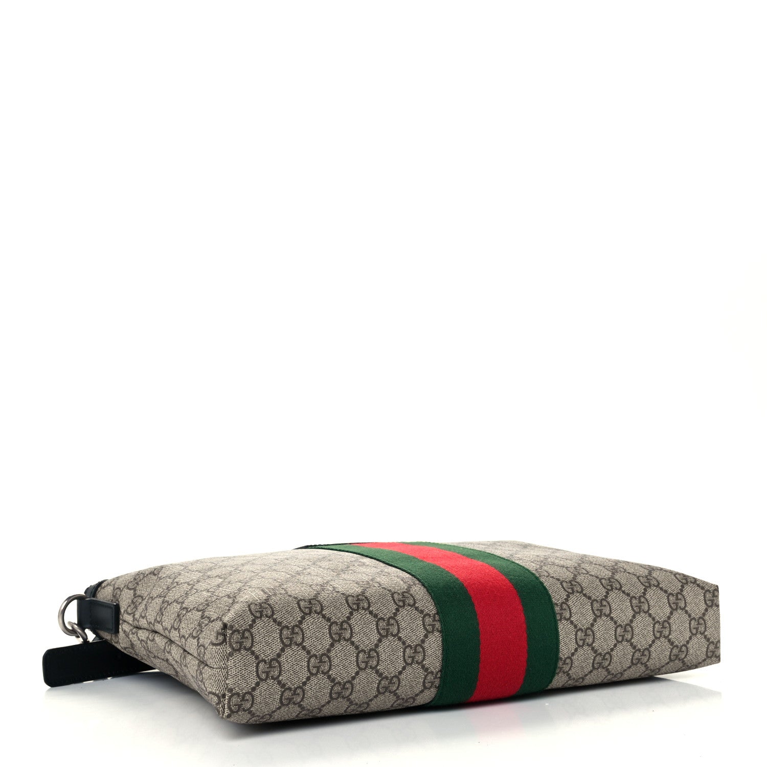 Gucci GG Supreme Monogram Calfskin Web Medium Flat Messenger Bag Beige Ebony Black 4 of 13