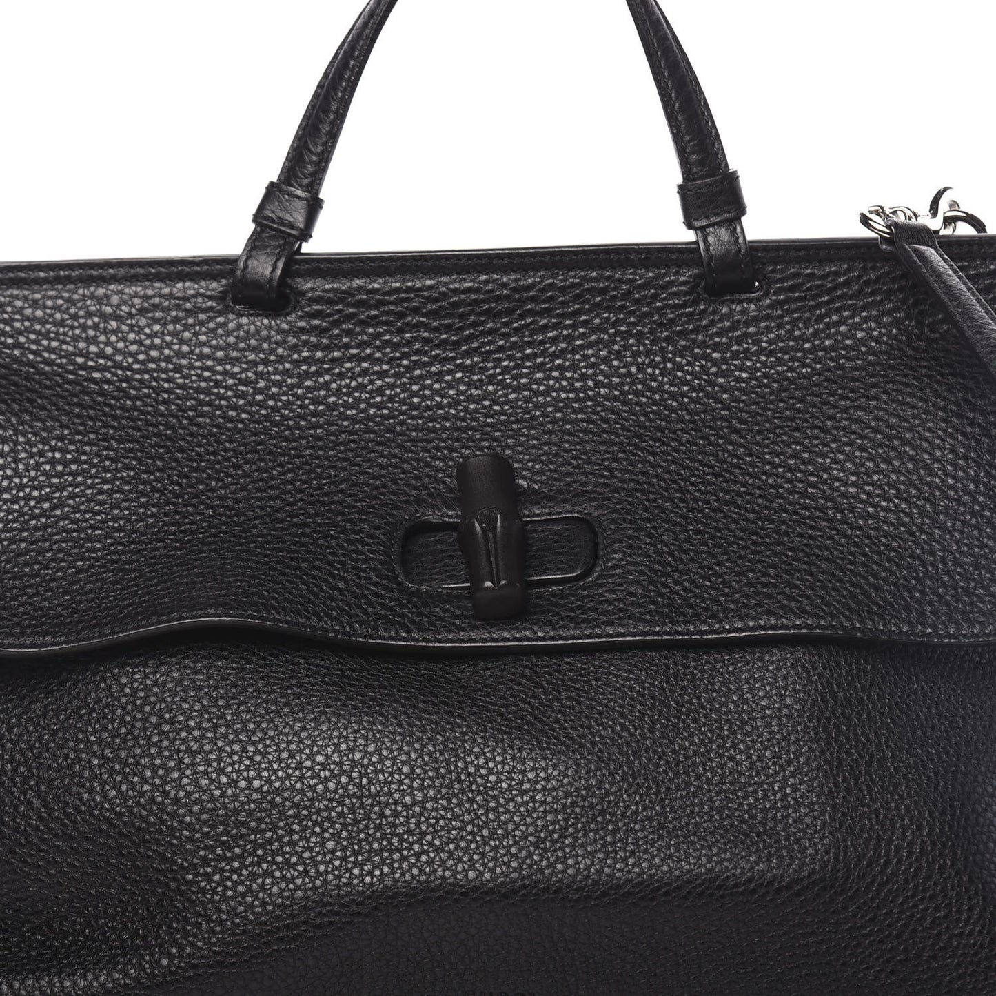 Pebbled Calfskin Large Bamboo Daily Top Handle Bag Black