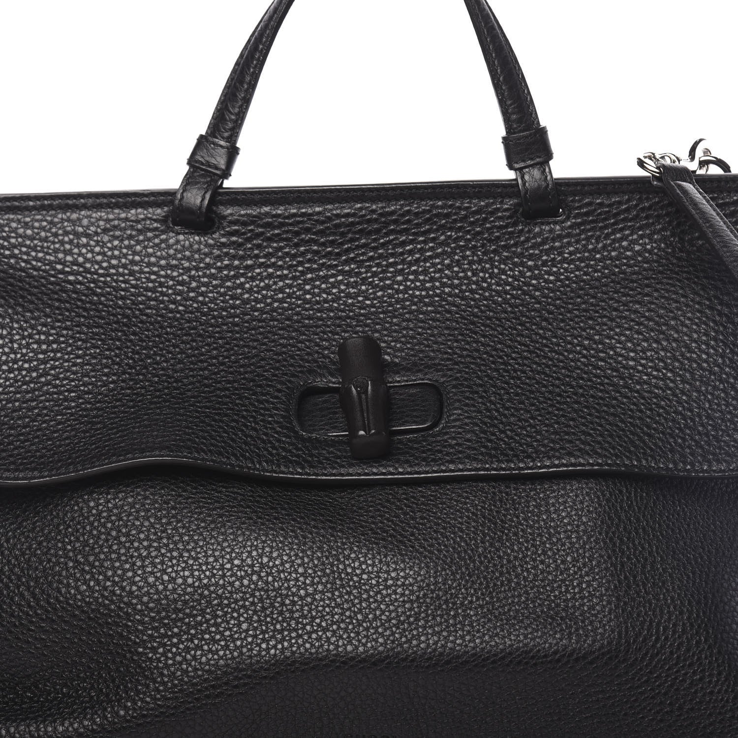 Gucci Pebbled Calfskin Large Bamboo Daily Top Handle Bag Black 9 of 11