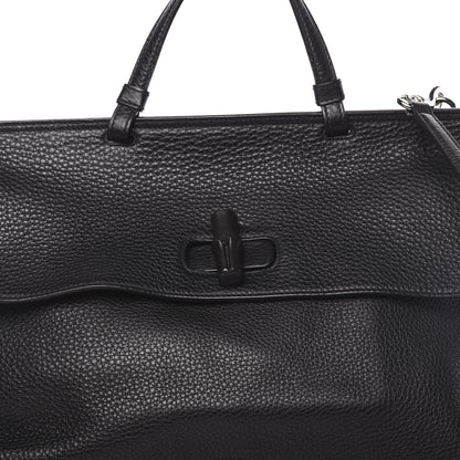 Gucci Pebbled Calfskin Large Bamboo Daily Top Handle Bag Black 9 of 11