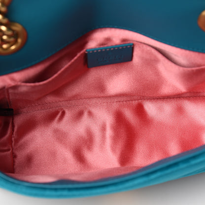 Gucci Velvet Matelasse Mini GG Marmont Shoulder Bag Pavone Cyan 4 of 9