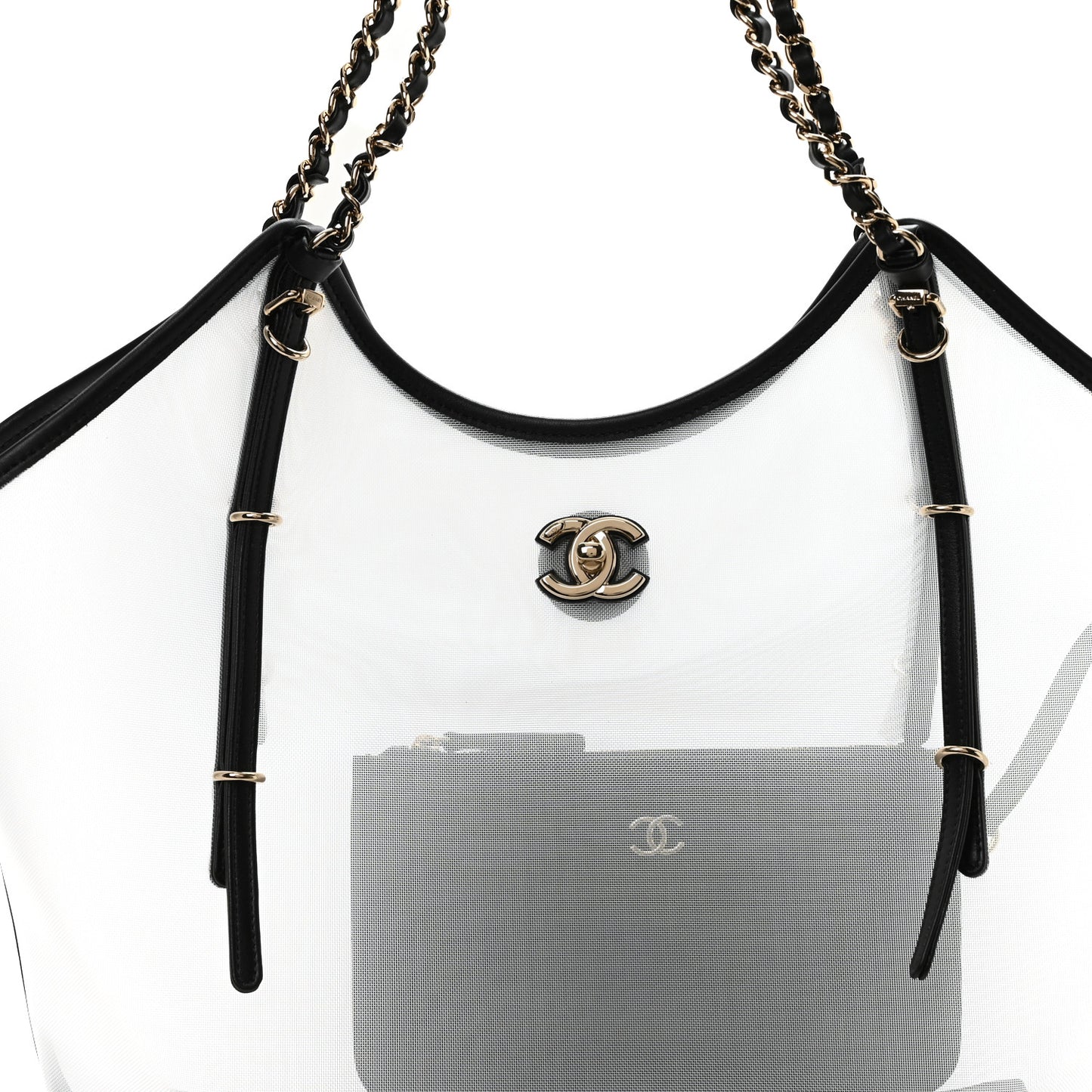 Mesh Calfskin Coco Beach Shopping Tote Black