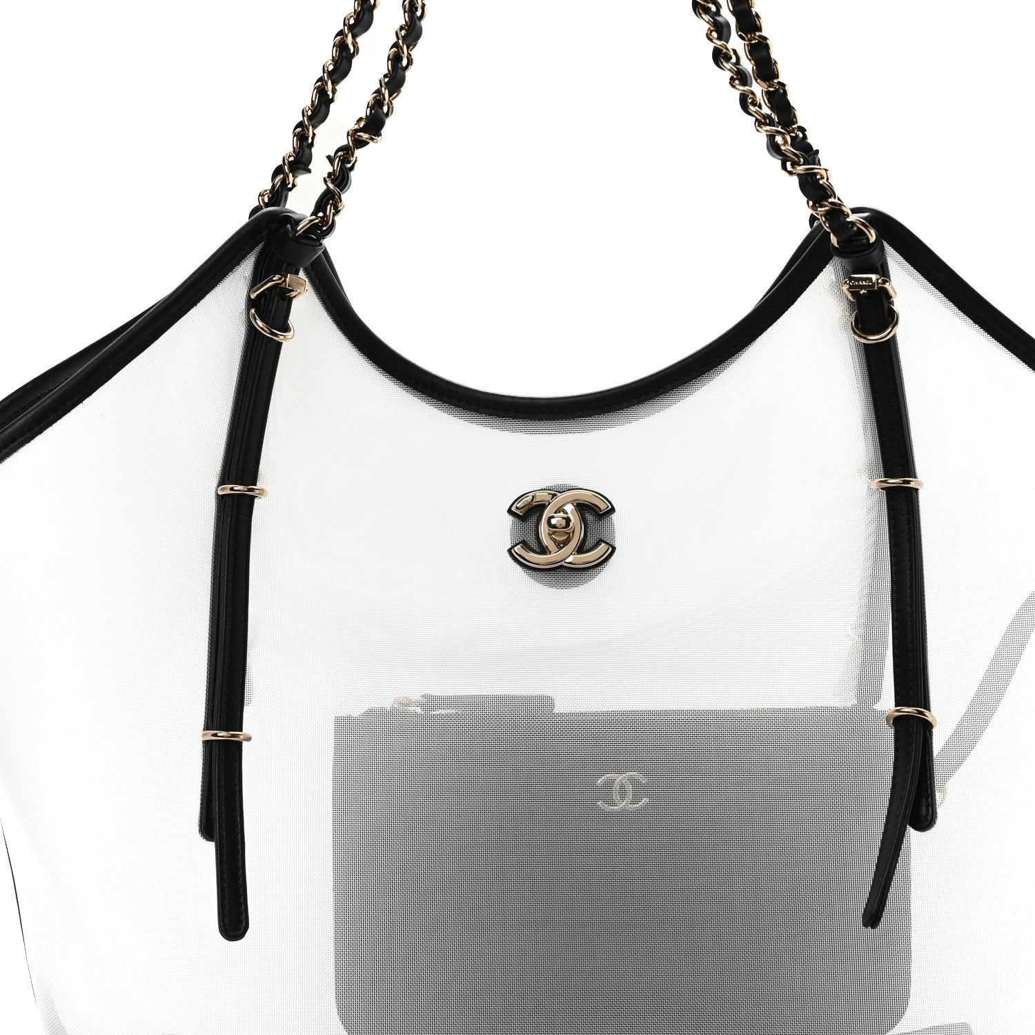 Chanel Mesh Calfskin Coco Beach Shopping Tote Black 8 of 11