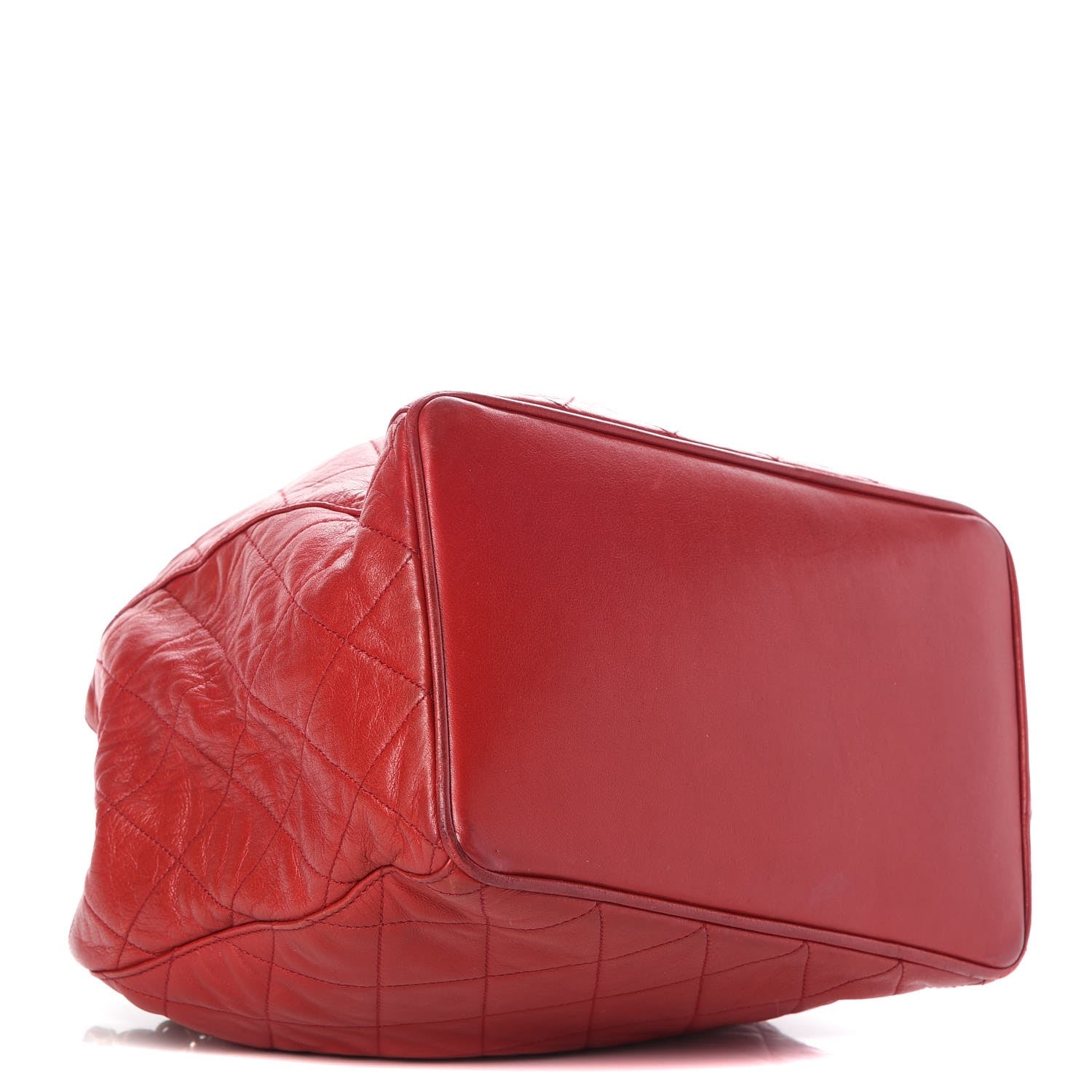 Chanel Lambskin Quilted Drawstring Bucket Bag Red 4 of 13