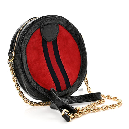 Gucci Suede Patent Web Mini Ophidia Round Shoulder Bag Hibiscus Red Black 3 of 10