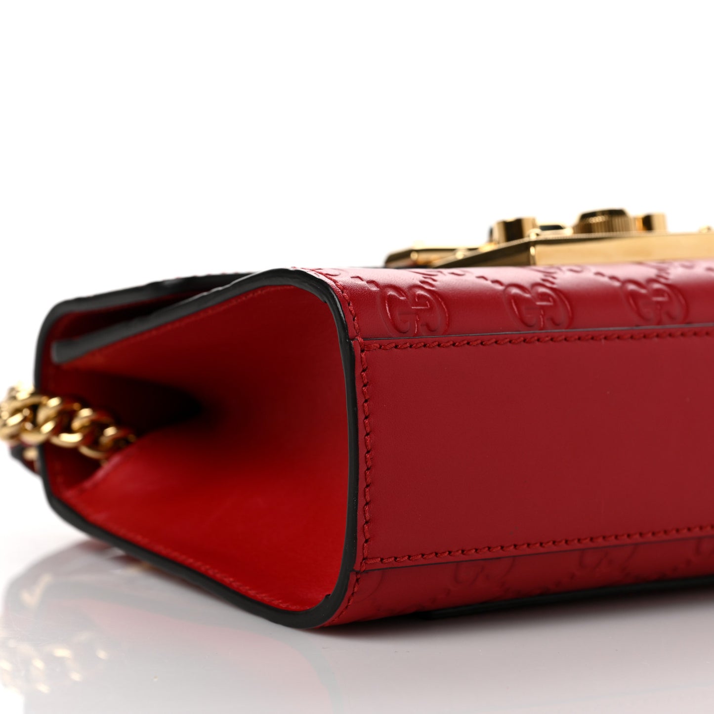 Guccissima Small Padlock Shoulder Bag Hibiscus Red