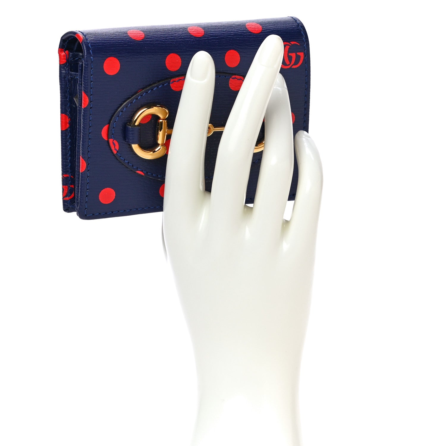 Gucci Shangai Calfskin Polka Dot Horsebit 1955 Card Case Wallet Blue Orange Sailor Blue 2 of 11