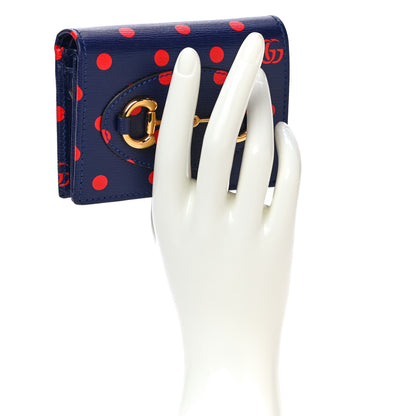 Gucci Shangai Calfskin Polka Dot Horsebit 1955 Card Case Wallet Blue Orange Sailor Blue 2 of 11