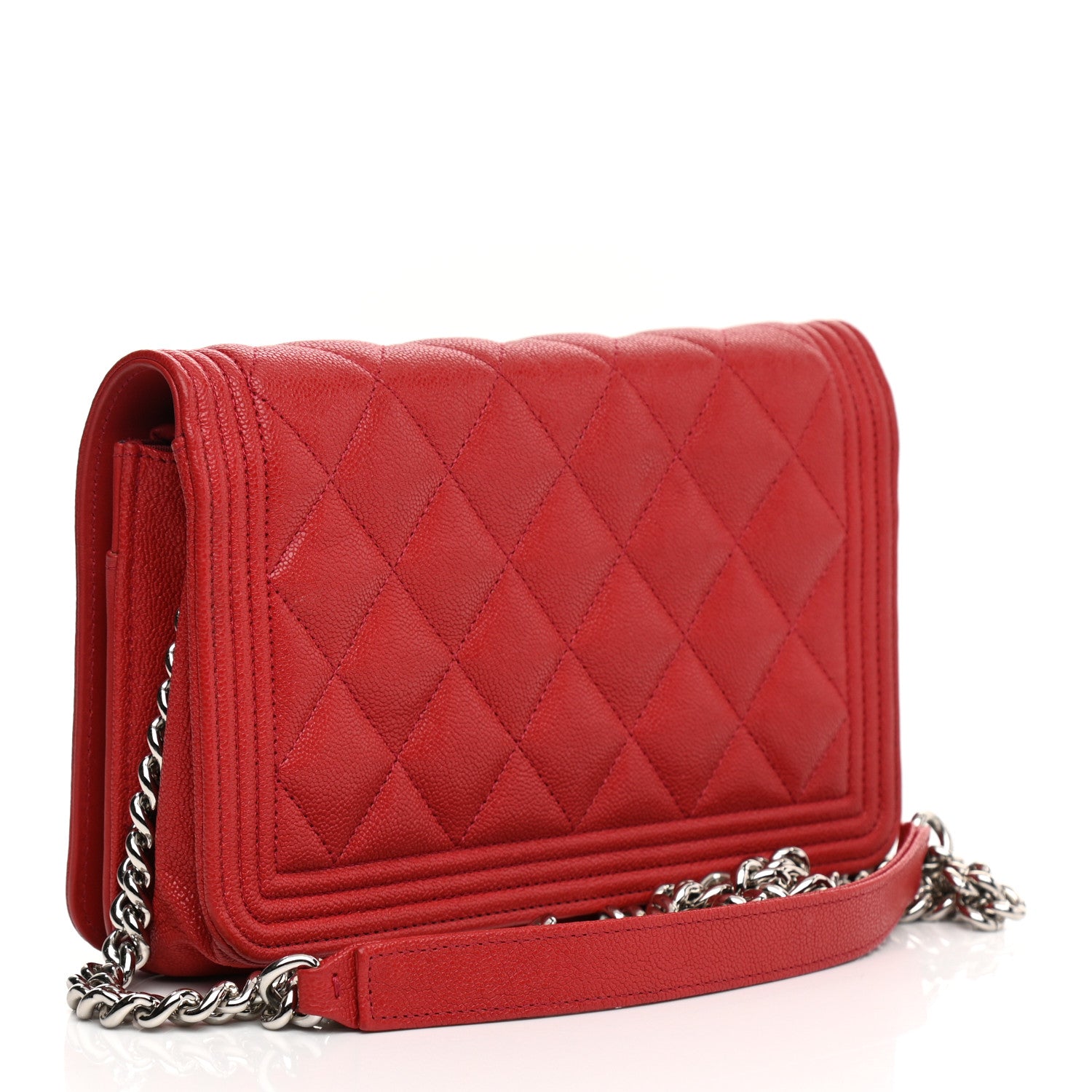 Chanel Caviar Quilted Boy Wallet On Chain WOC Red 4 of 23