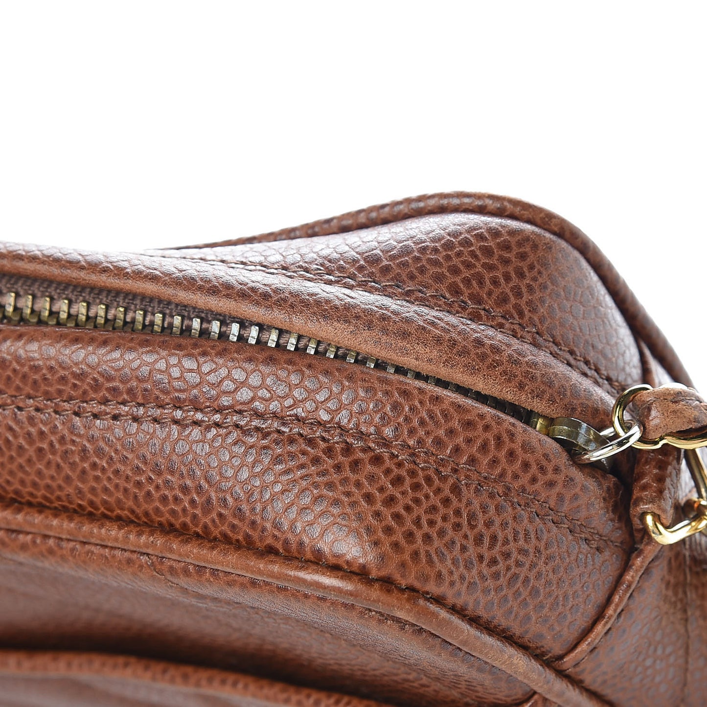 Caviar Chevron Quilted Tassel Camera Case Brown