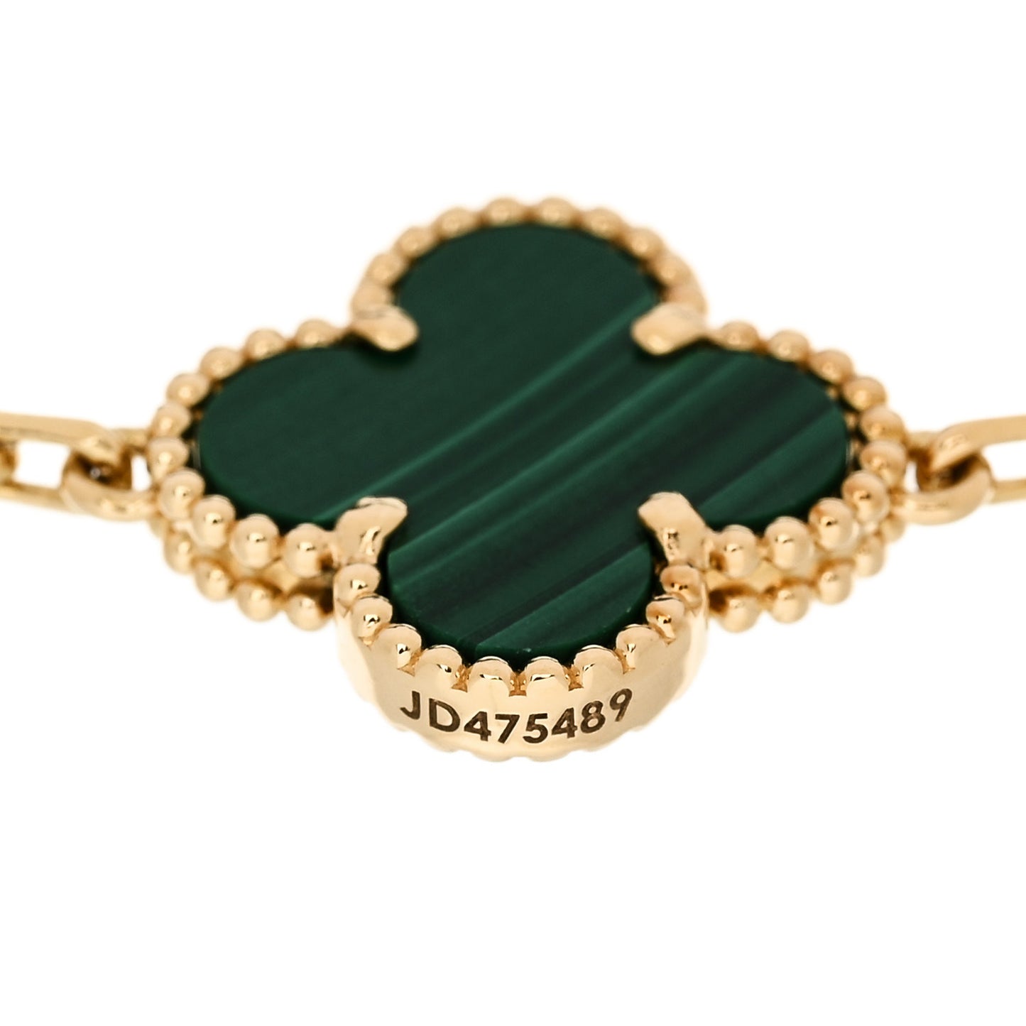 18K Yellow Gold Malachite 5 Motifs Vintage Alhambra Bracelet