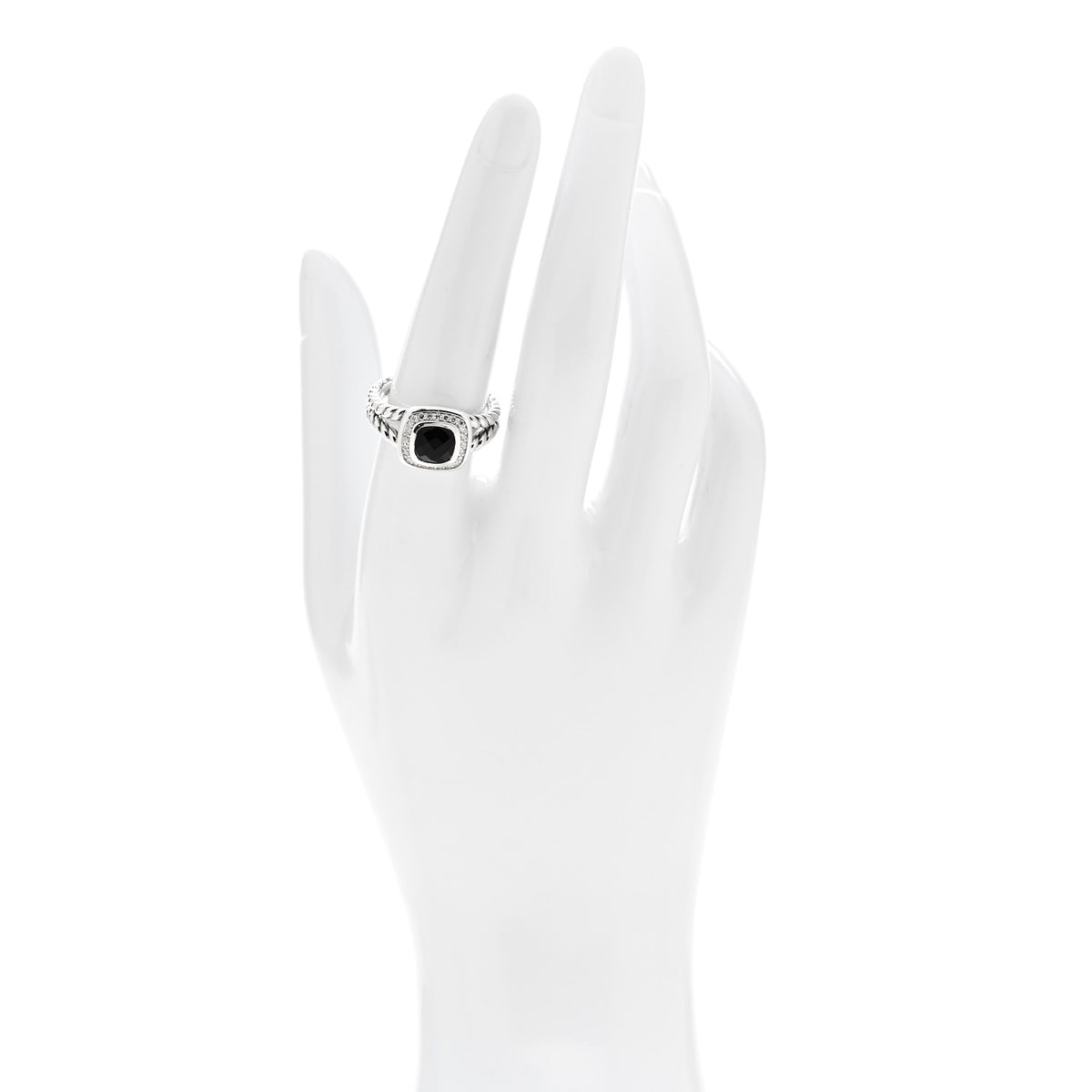 David Yurman Sterling Silver Diamond Black Onyx 7mm Petite Albion Ring  54 7 2 of 4