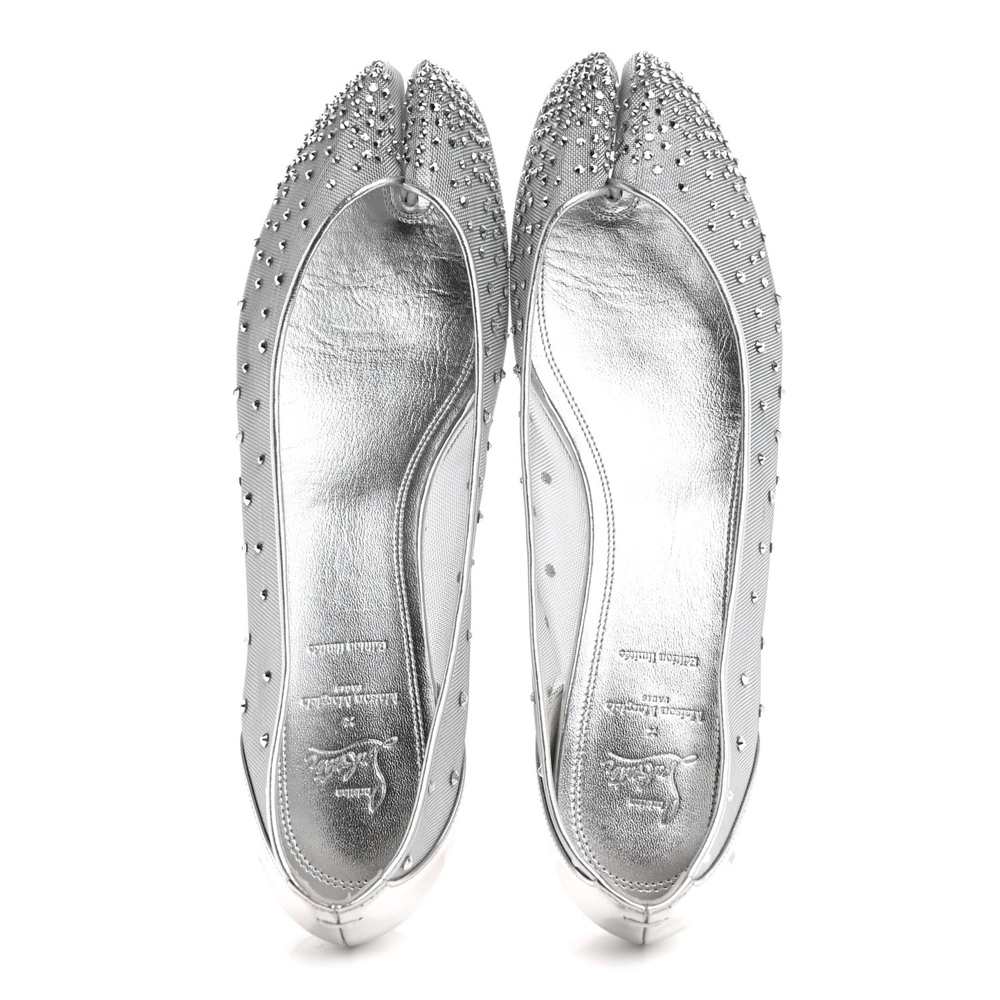 X MAISON MARGIELA Rete Glitter Specchio Marlougiela Strass Tabi Flats 40 Silver