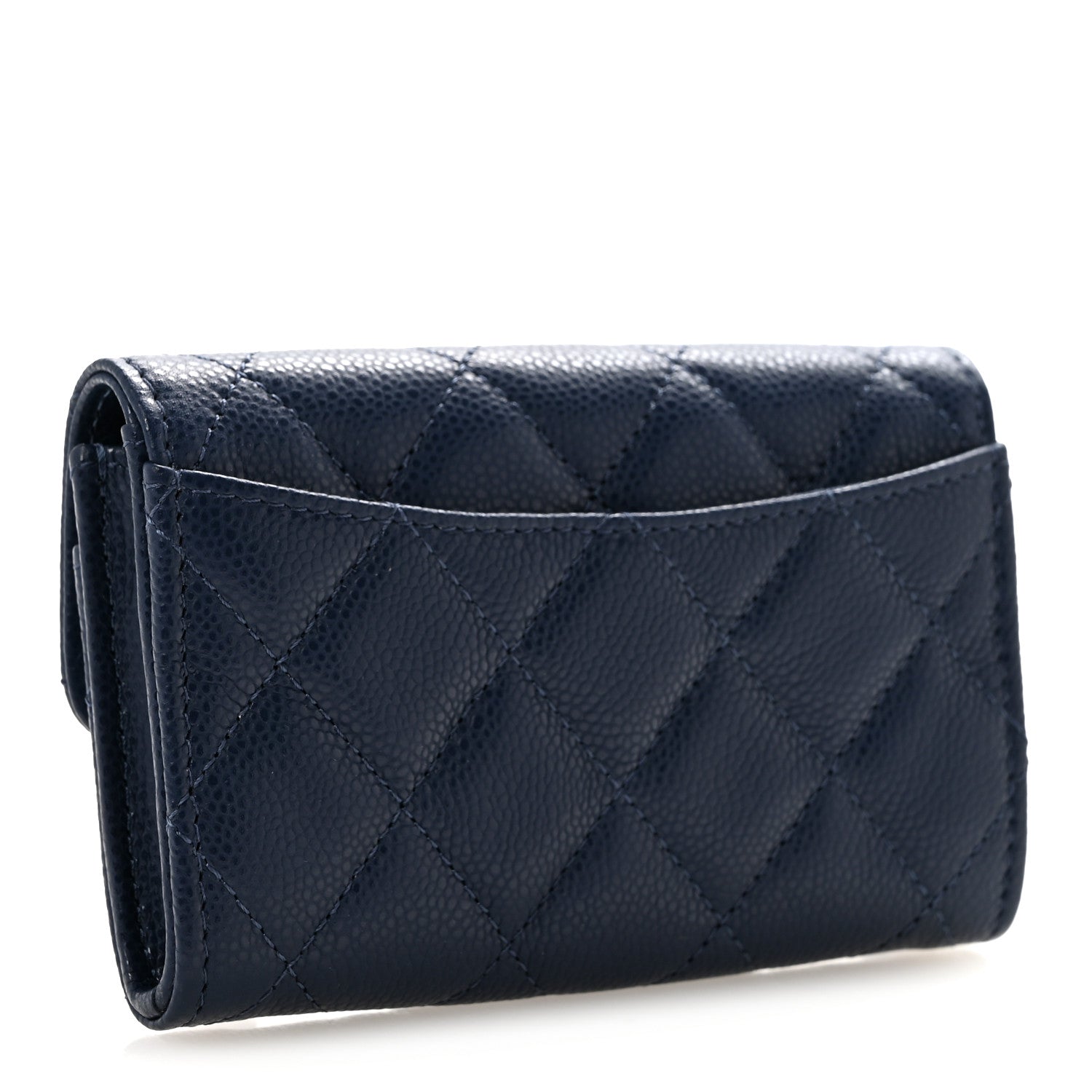 Chanel Caviar Quilted Flap Card Holder Wallet Navy Blue 3 of 9