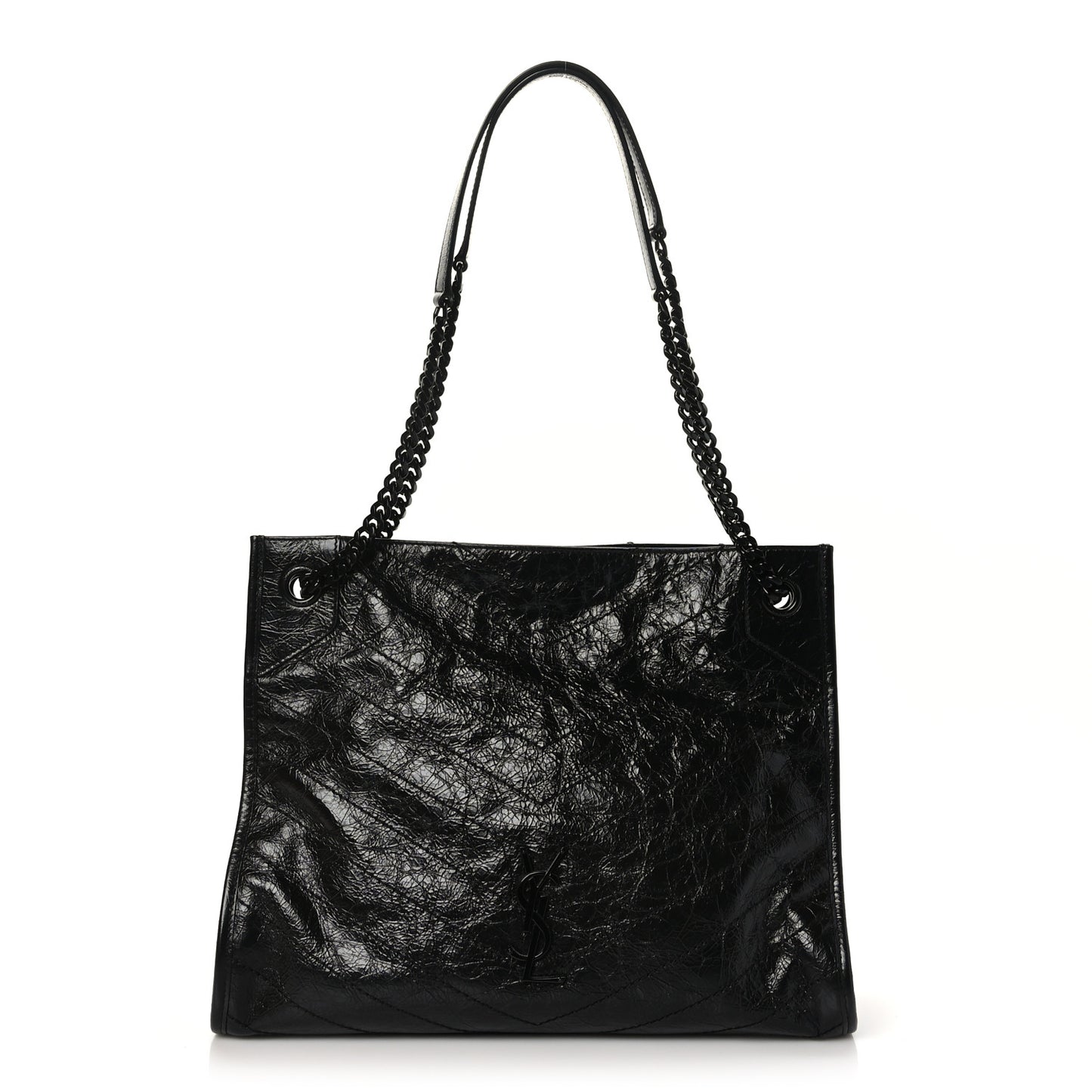 Crinkled Calfskin Matelasse Monogram Medium Niki Shopper Tote Black