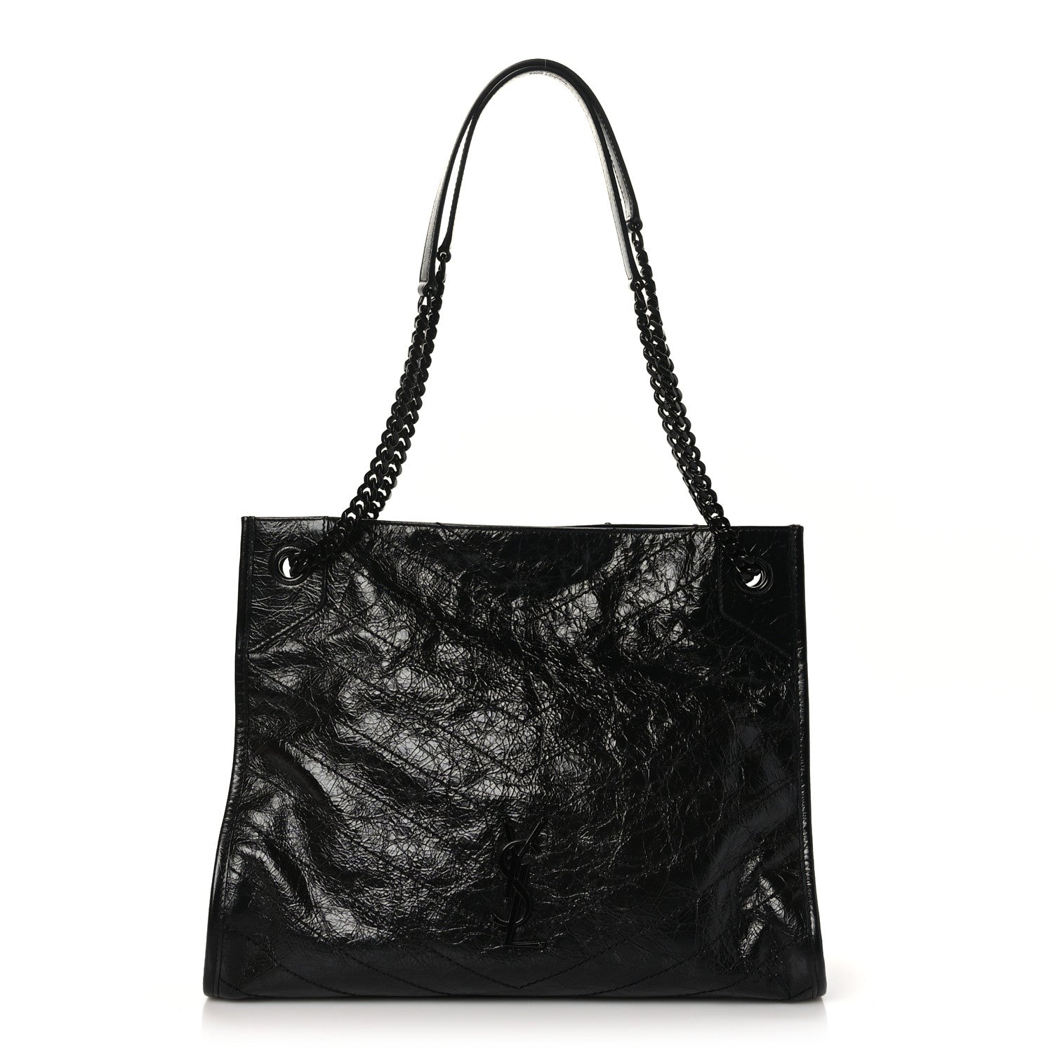 Saint Laurent Crinkled Calfskin Matelasse Monogram Medium Niki Shopper Tote Black 1 of 9