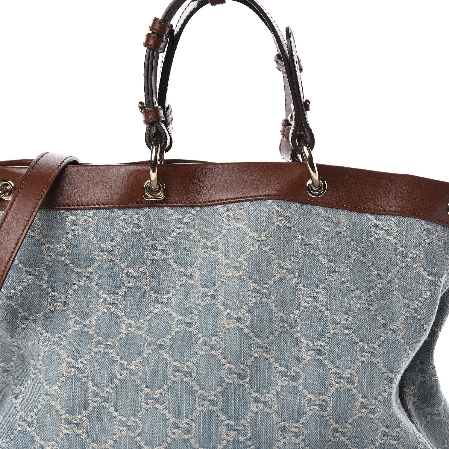 Gucci Denim Monogram Medium Valentine Top Handle Bag 8 of 10