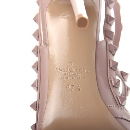 Valentino Garavani Calfskin Lacquered Monochrome Rockstud Ankle Strap 100mm Pumps 37.5 Poudre 9 of 11