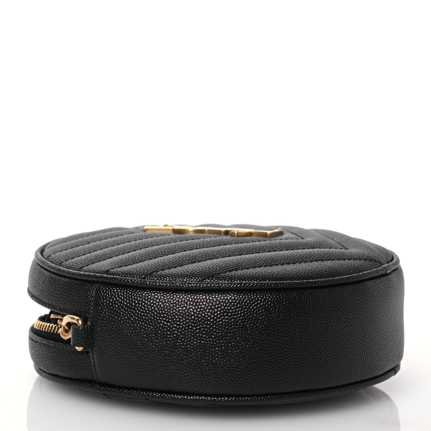 Saint Laurent Grain De Poudre Matelasse Chevron Quilted Round Vinyle Camera Bag Black 4 of 12