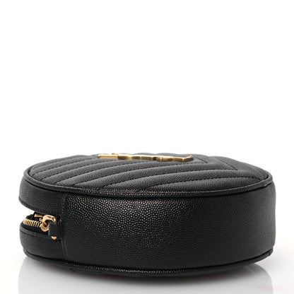 Saint Laurent Grain De Poudre Matelasse Chevron Quilted Round Vinyle Camera Bag Black 4 of 12