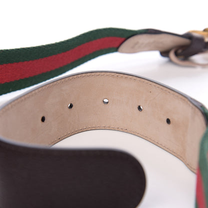 Gucci Nylon Textured Calfskin Double G Web 40mm Belt 85 34 Green Red Dark Cocoa 5 of 5