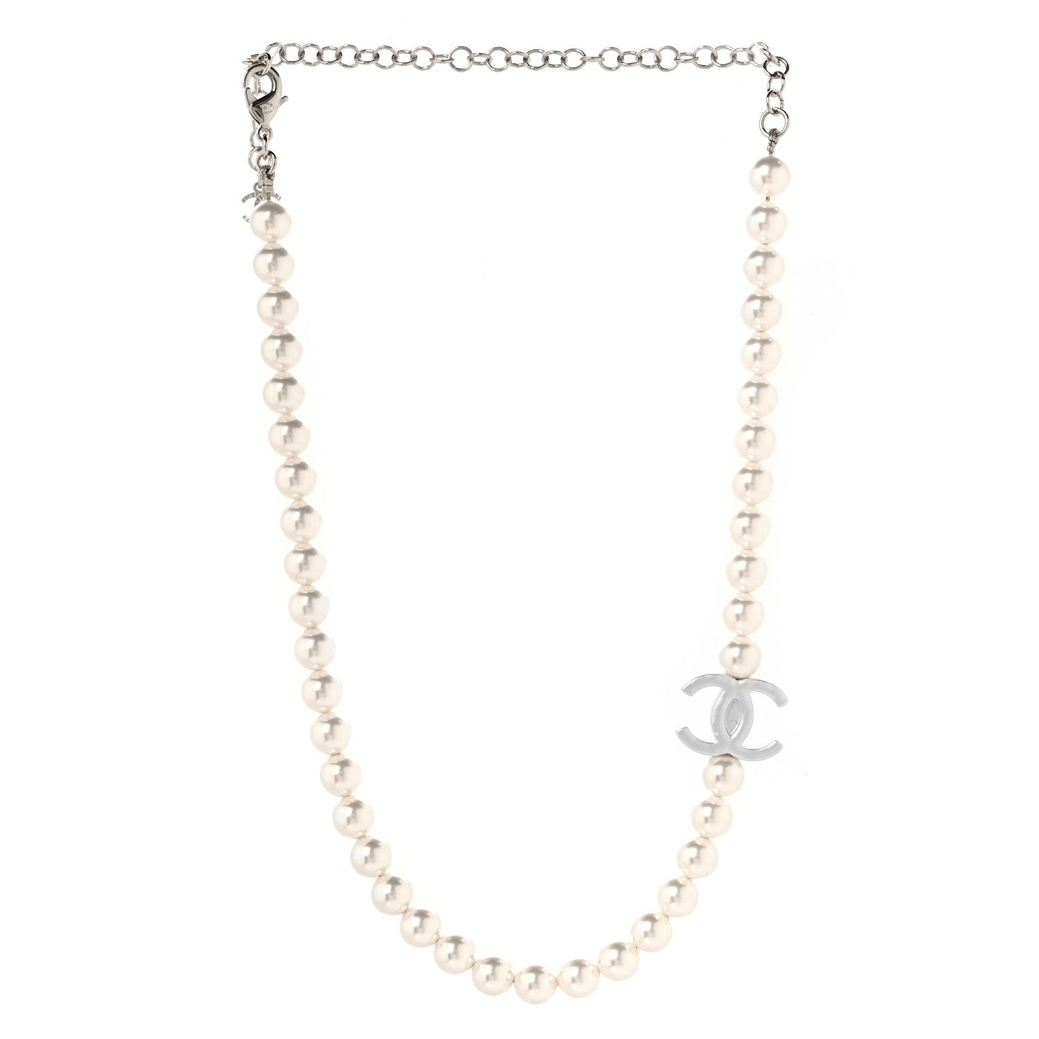 Chanel Pearl Resin CC Choker Necklace Pearly White Silver 3 of 5