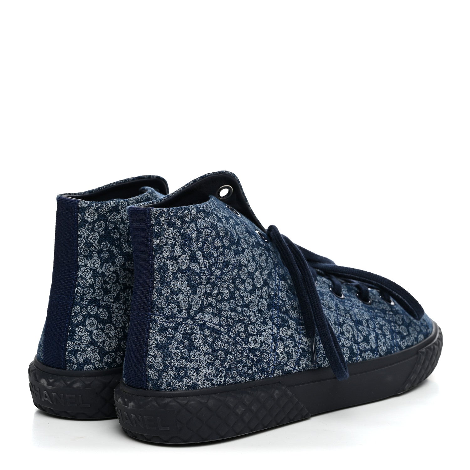 Chanel Printed Denim Quilted High Top Sneakers 41 Dark Blue 5 of 10