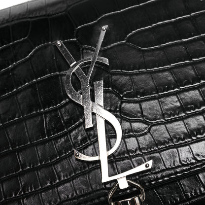 Saint Laurent Calfskin Crocodile Embossed Small Classic Monogram Kate Tassel Satchel Black 11 of 12