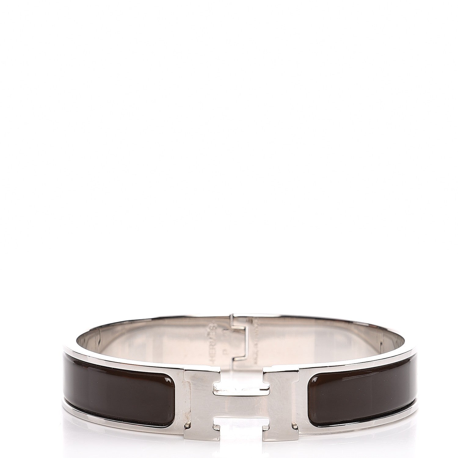 Hermes Enamel Narrow Clic Clac H Bracelet GM Chocolate 1 of 6