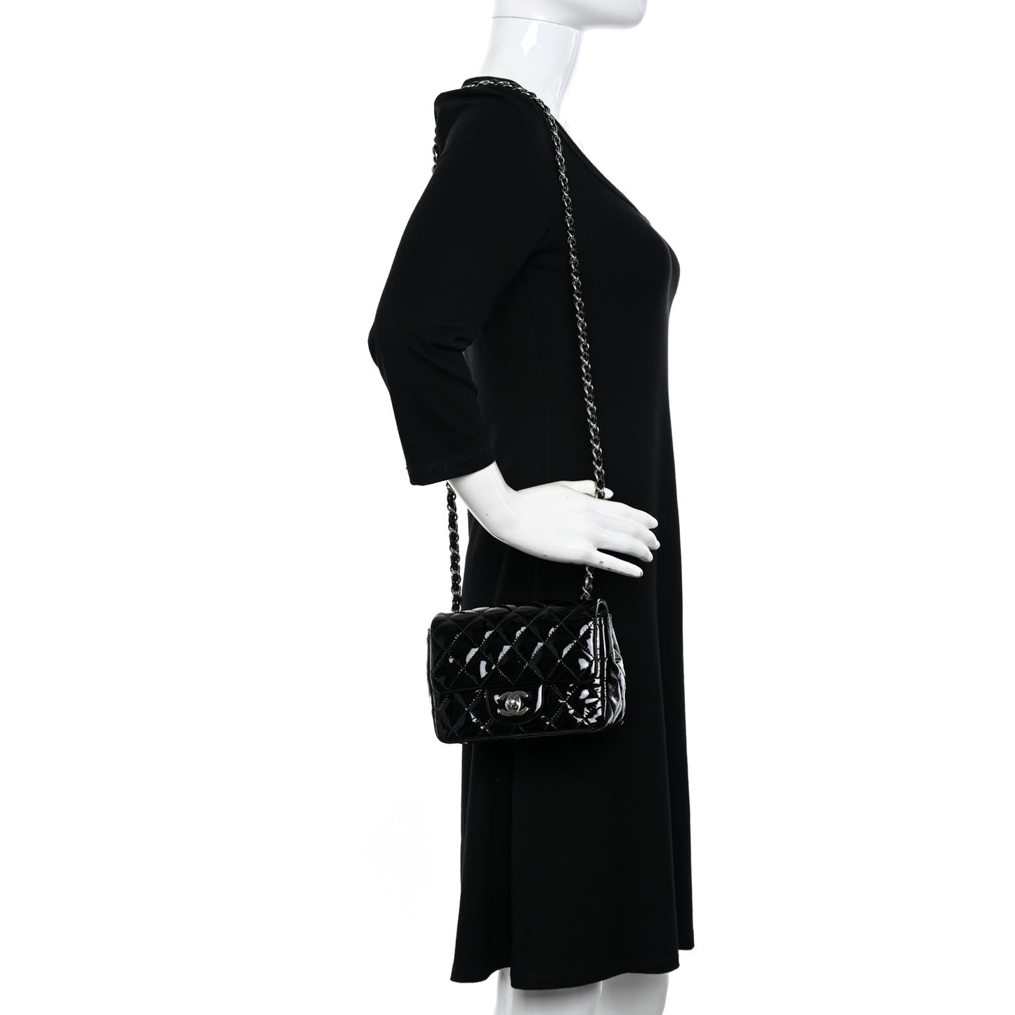 Patent Calfskin Quilted Mini Square Flap Black