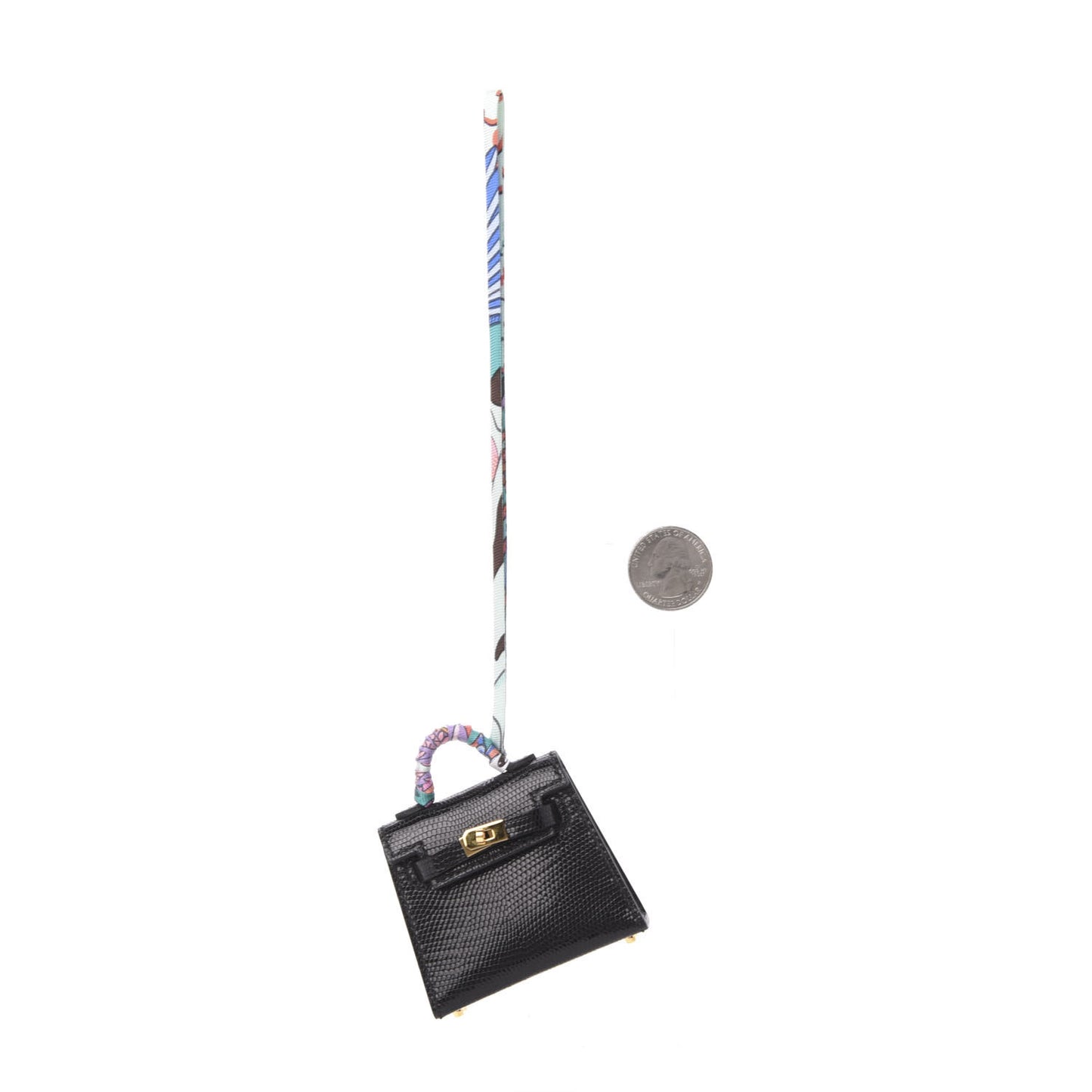 Lizard Mini Kelly Twilly Bag Charm Black