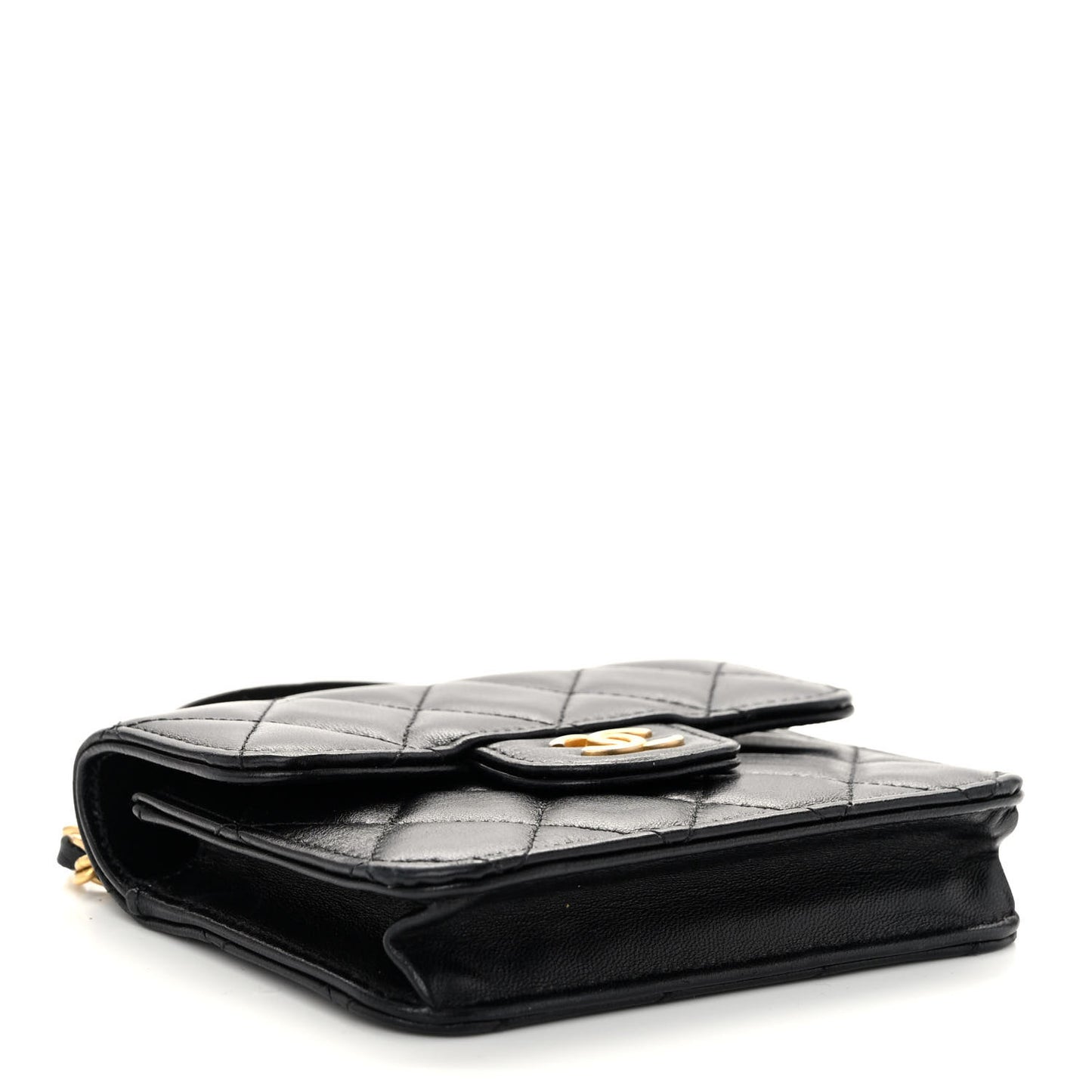 Lambskin Quilted Top Handle Flap Coin Purse With Chain Black