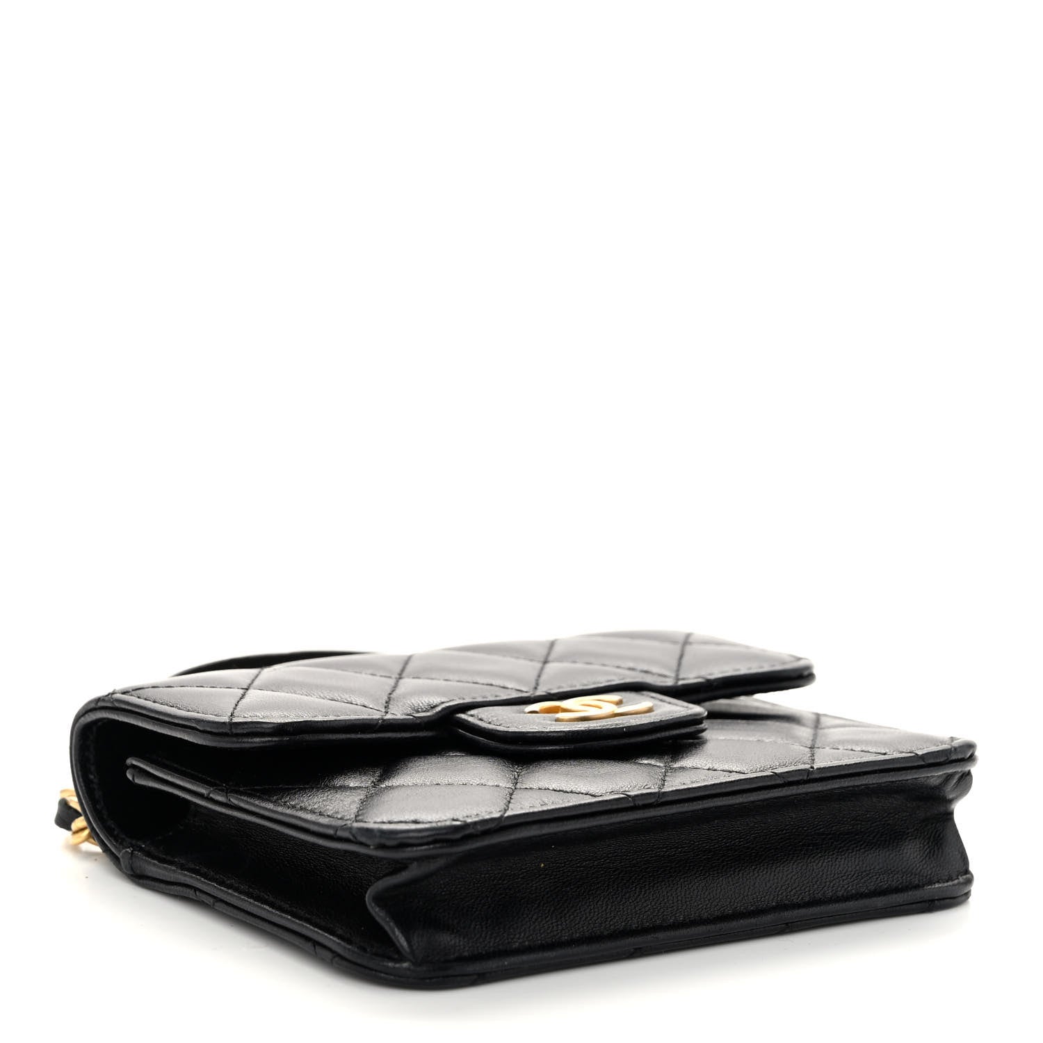Chanel Lambskin Quilted Top Handle Flap Coin Purse With Chain Black 4 of 11