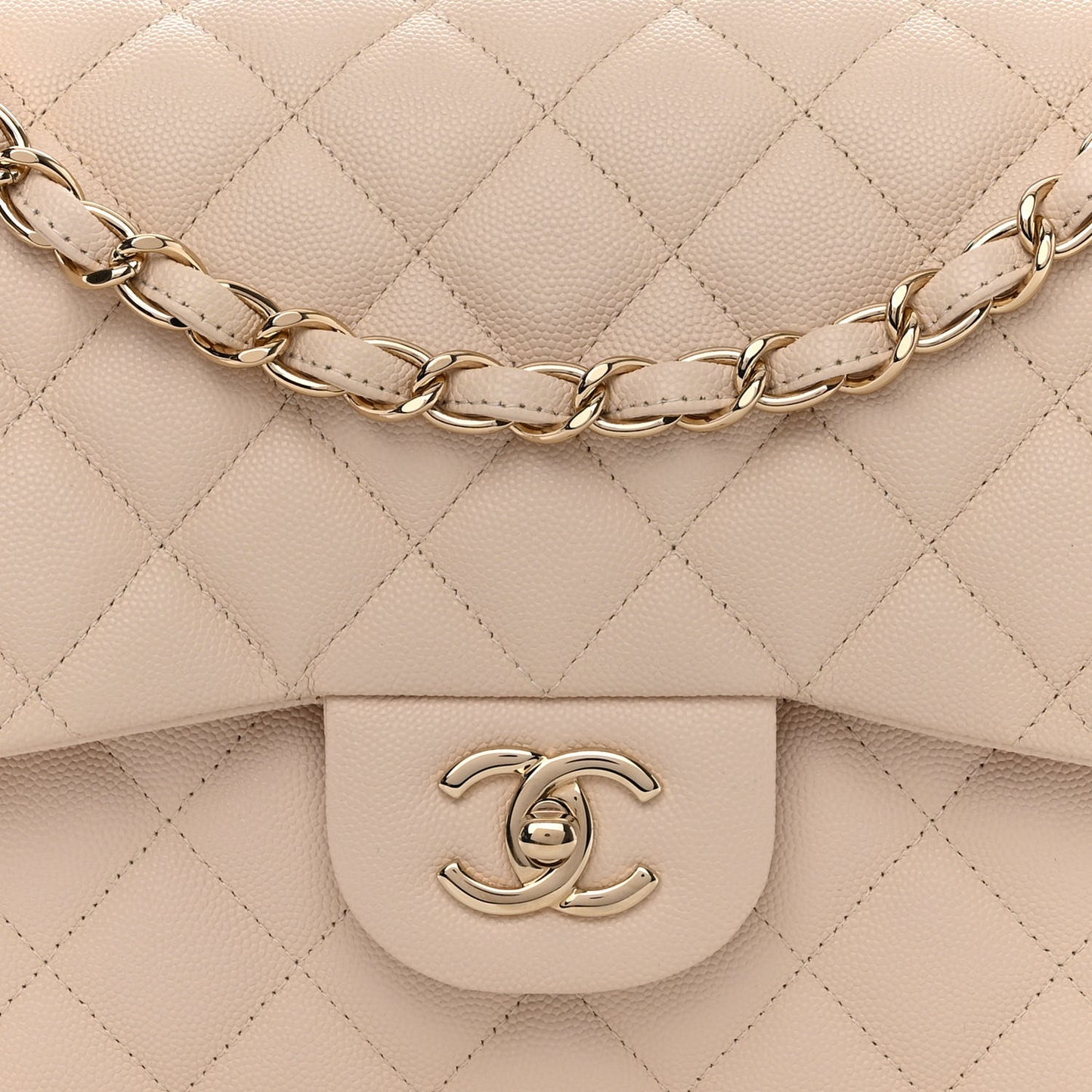 Caviar Quilted Jumbo Double Flap Light Beige