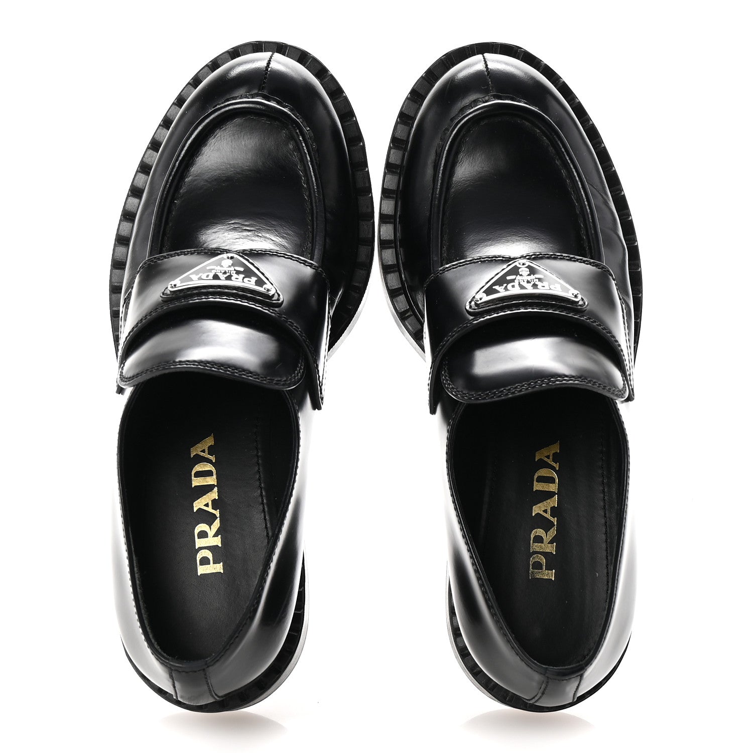 Prada Spazzolato Metal Triangle Logo 50mm Loafers 36 Black 4 of 20