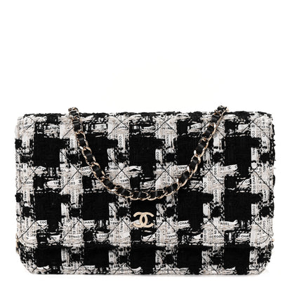 Chanel Tweed Quilted Wallet On Chain WOC Black Ecru White 1 of 9