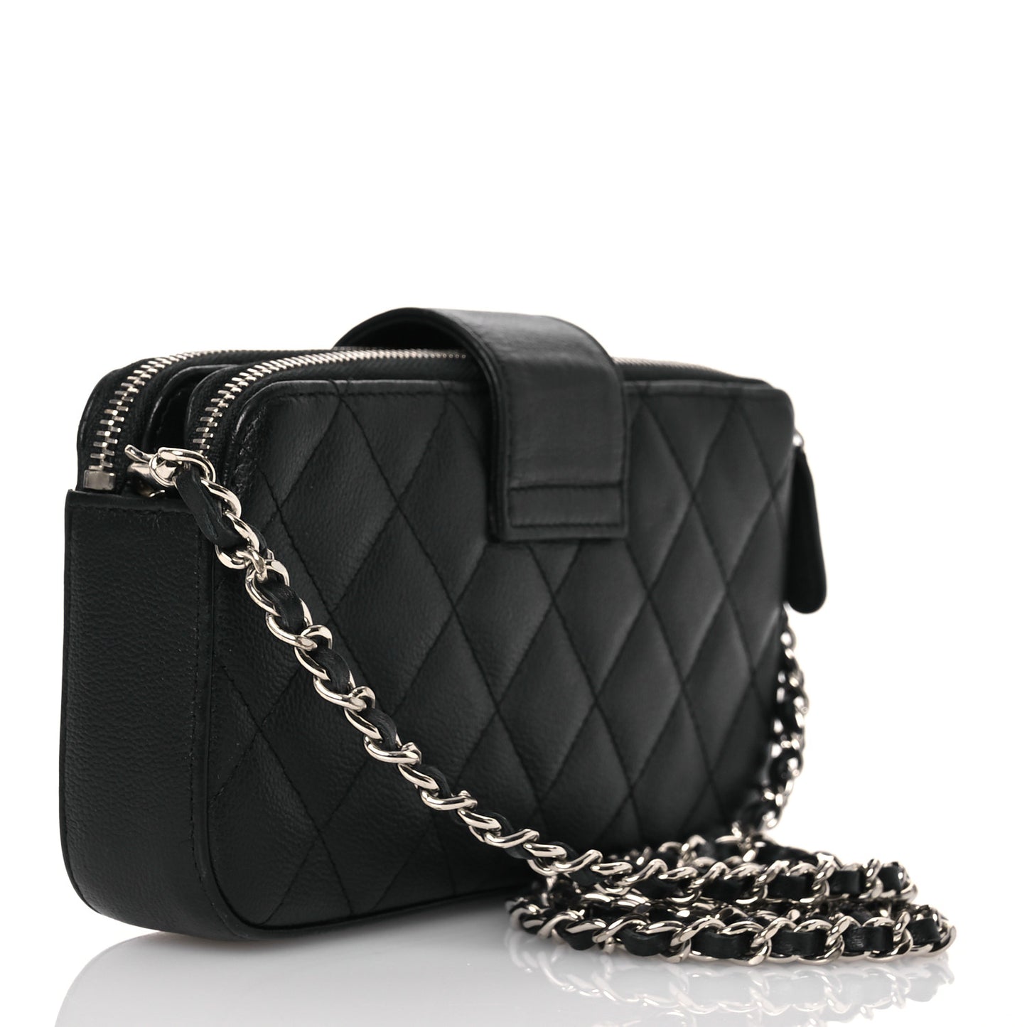 Goatskin Quilted CC Box Clutch With Chain Black