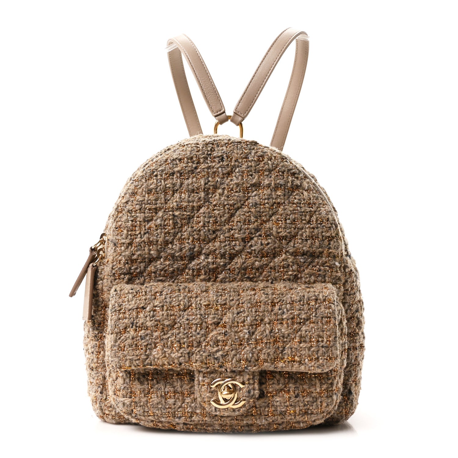 Chanel Tweed Front Pocket Backpack Beige 1 of 10