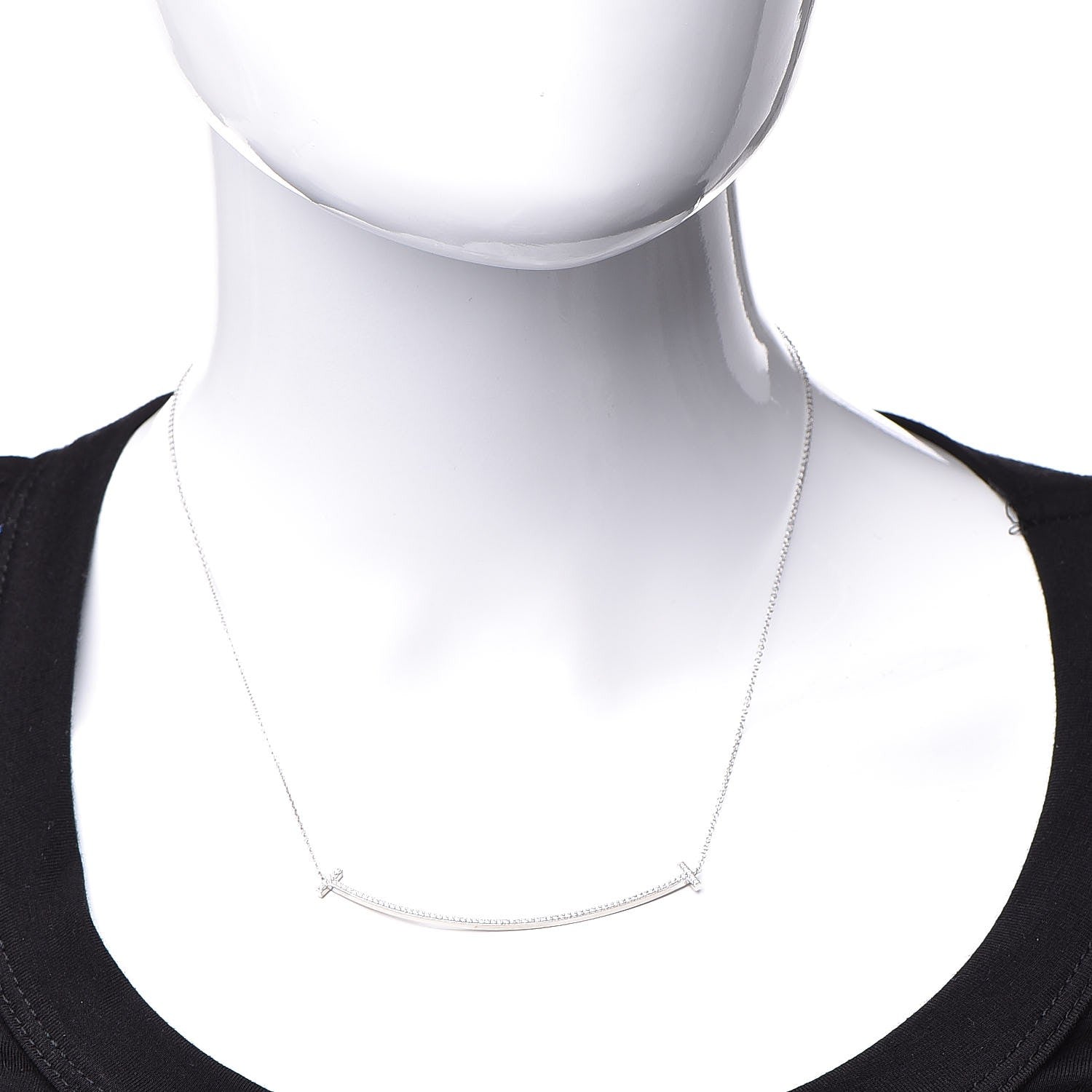 Tiffany 18K White Gold Diamond T Smile Pendant Necklace 2 of 9