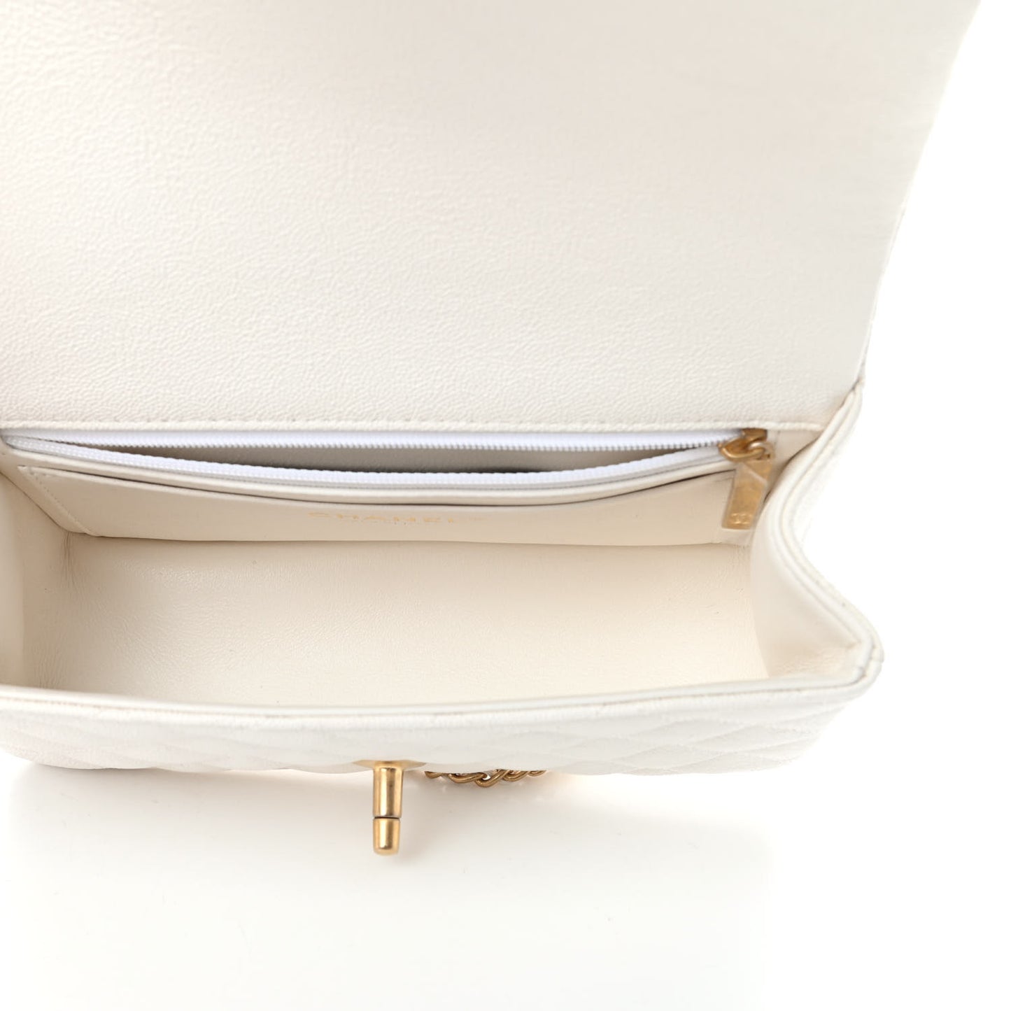 Caviar Quilted Mini Top Handle Rectangular Flap White