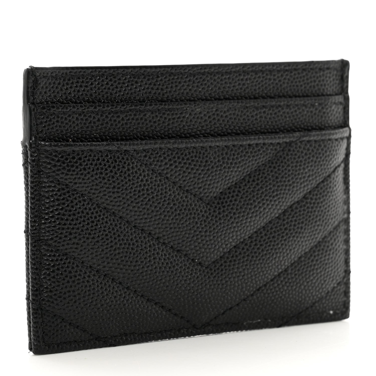 Saint Laurent Grain De Poudre Matelasse Chevron Monogram Credit Card Case Black 3 of 8