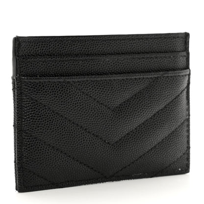 Saint Laurent Grain De Poudre Matelasse Chevron Monogram Credit Card Case Black 3 of 8