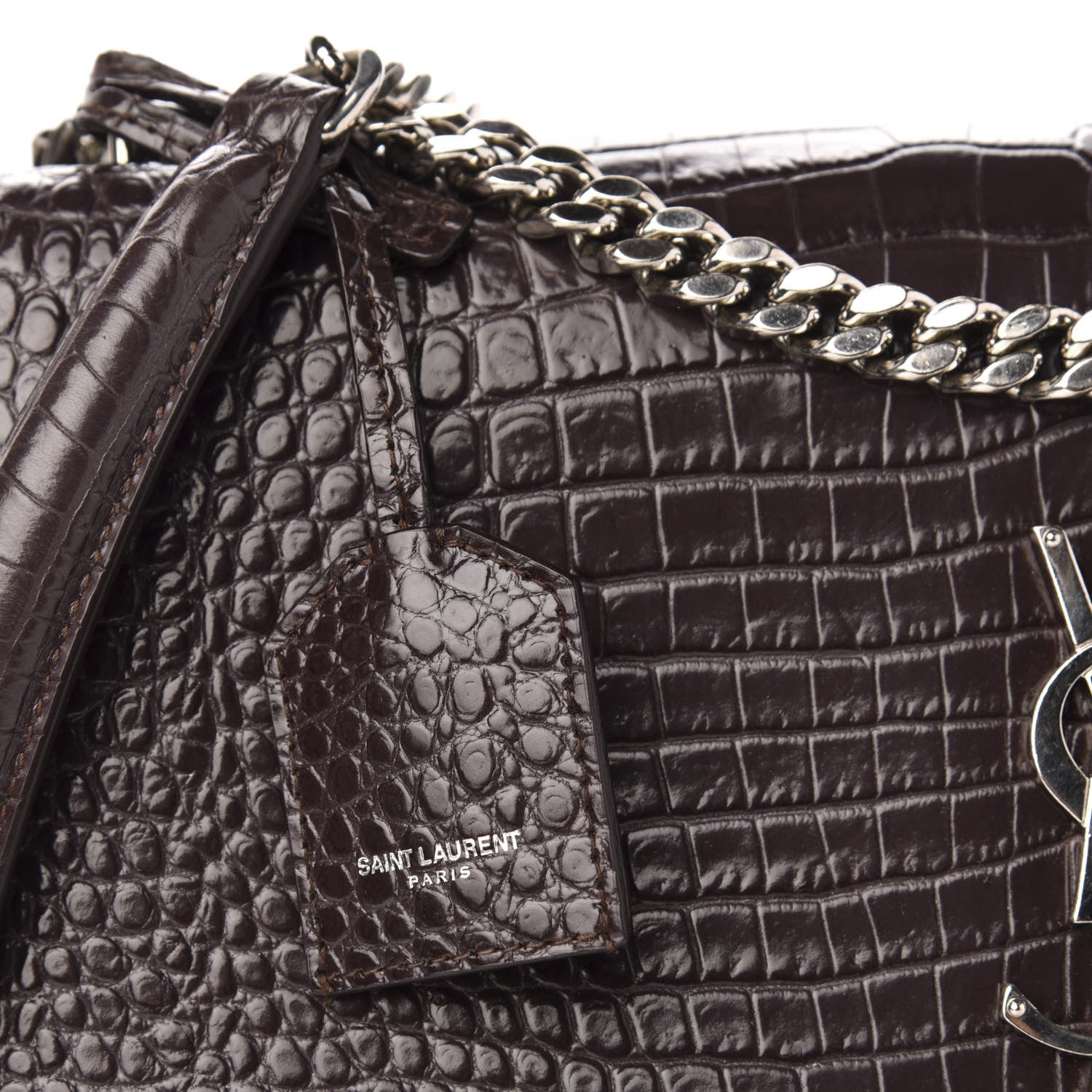 Saint Laurent Calfskin Crocodile Embossed Medium Monogram Sunset Brown 11 of 12