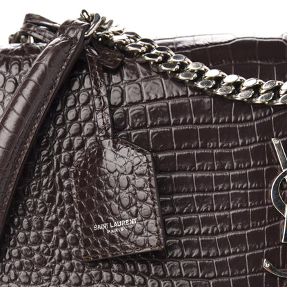 Saint Laurent Calfskin Crocodile Embossed Medium Monogram Sunset Brown 11 of 12